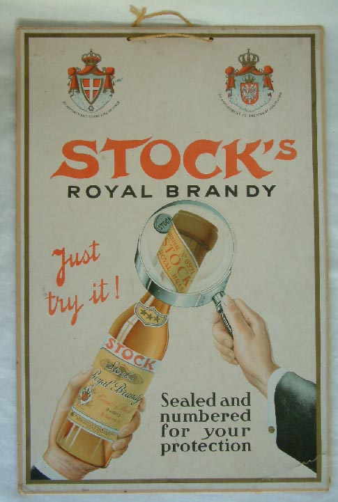 1920's-1930's Stocks Brandy advertising card sign